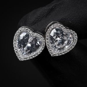 Heart Shaped Womens White Gold 925 Sterling Silver Stud Cz Screw Back Earrings